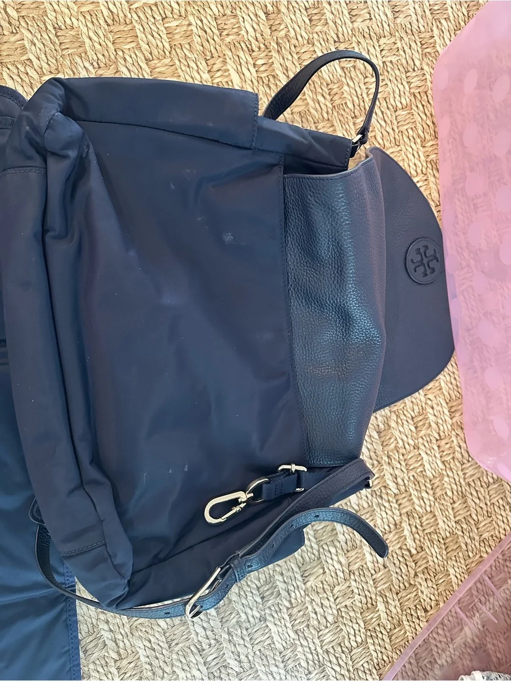 Tory Burch Navy Nylon & Leather Flap Shoulder Bag Diaper Bag